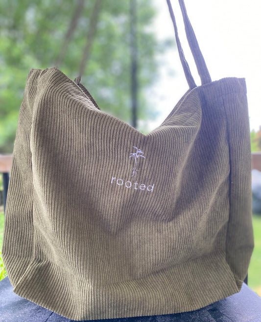 Rooted corduroy tote